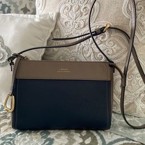 Lauren Ralph Lauren Leather Crossbody - Navy & Tan